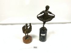 BRONZE FIGURE AFTER BERGMAN - WINDY DAY AND A BRONZE FIGURE AFTER PRIESS, 32CMS