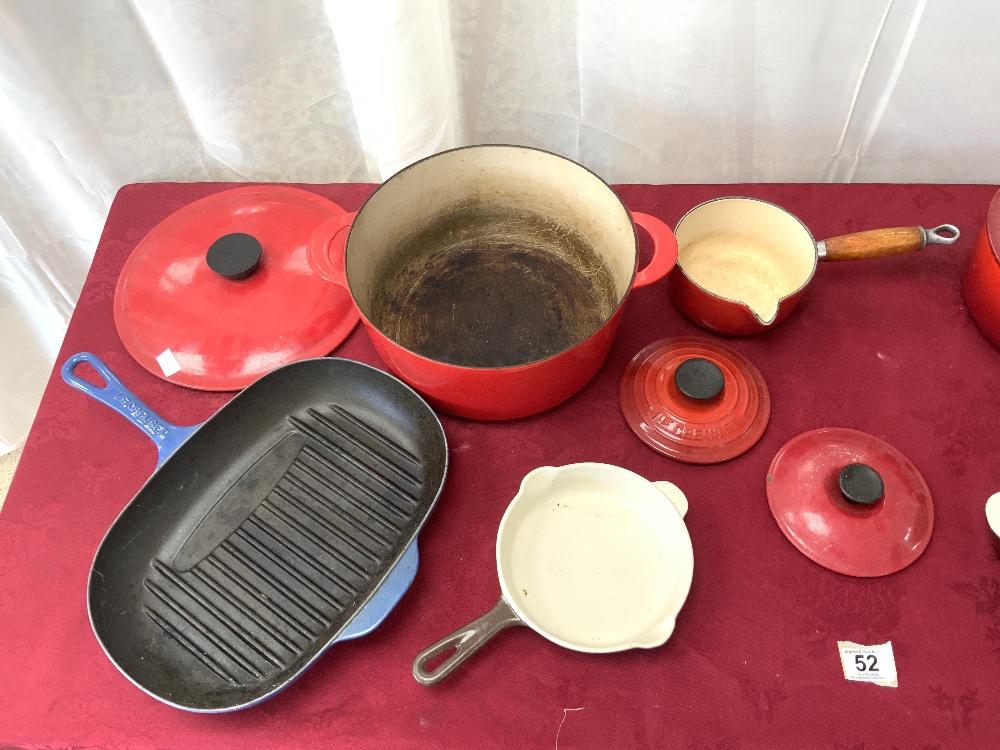 LE CRUSET CASSEROLE POT, TWO SAUCEPANS AND DISHES, FRYING PAN ETC - Image 2 of 6