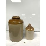 LARGE STONEWARE FLAGON, 48CMS, AND A SMALLER STONEWARE FLAGON W. R HUTTON & SONS LTD WORMWOOD