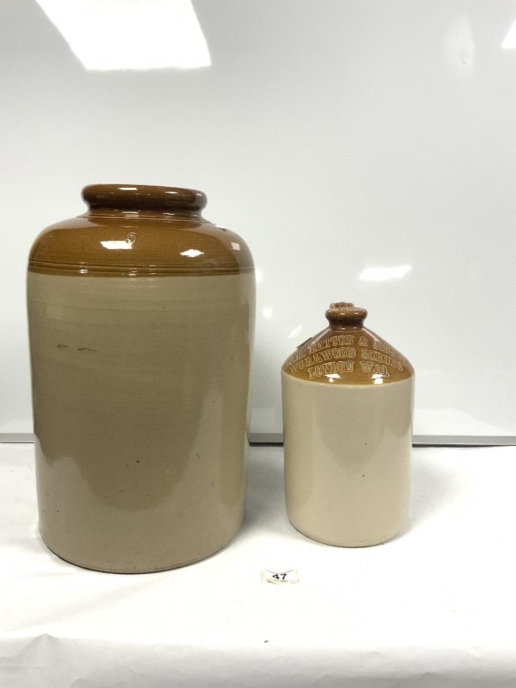 LARGE STONEWARE FLAGON, 48CMS, AND A SMALLER STONEWARE FLAGON W. R HUTTON & SONS LTD WORMWOOD - Image 2 of 4