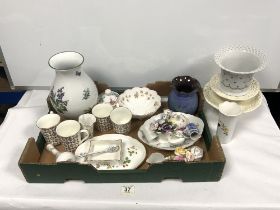 ROYAL WORCESTER HERBS VASE, 26CMS, AYNSLEY VASE IN A BOX, WEDGEWOOD WILD STRAWBERRY DISH AND OTHER