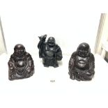 THREE ORIENTAL POTTER FIGURES OF BUDDHAS, 22CMS ONE A/F