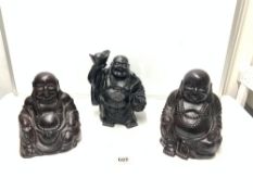 THREE ORIENTAL POTTER FIGURES OF BUDDHAS, 22CMS ONE A/F