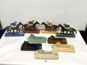 NINE VINTAGE PAINTED WOODEN HORSES, MADE FOR FAIRGROUND GAME