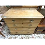 VICTORIAN PINE FIVE DRAWER CHEST OF THREE LONG AND TWO SHORT DRAWERS, 94 X 50 X 90CMS