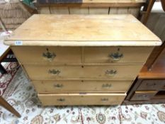 VICTORIAN PINE FIVE DRAWER CHEST OF THREE LONG AND TWO SHORT DRAWERS, 94 X 50 X 90CMS