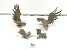 FOUR VINTAGE SILVER-PLATED COCKEREL FIGURES, 17CMS