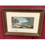 AFTER DAVID COX, WATERCOLOUR DRAWING, COASTAL SCENE WITH FIGURES, SIGNED 17 X 31CMS