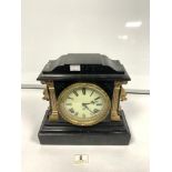 VICTORIAN SLATE MANTLE CLOCK WITH LIONS HEAD AND CORINTHIAN COLUMN DECORATION, MAKER 'ANSONIA