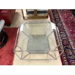 OCTAGONAL CHROME TWO TIER COFFEE TABLE WITH GLASS TOP AND MIRROR UNDER TIER, 103CMS