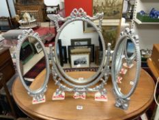 SILVER PAINTED TRIPLE DRESSING TABLE MIRROR