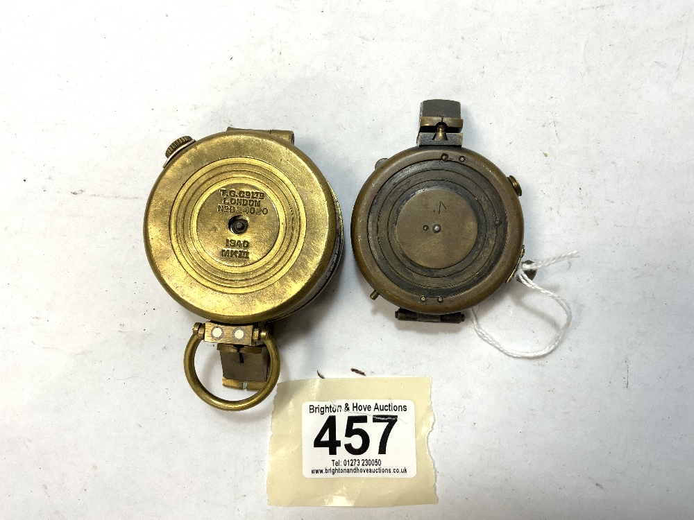 FIRST WORLD WAR MILITARY COMPASS, AND A SECOND WORLD WAR COMPASS, 1940 MK 111 MADE BY T. G. C & - Image 3 of 4