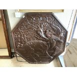 LARGE PAINTED OCTAGONAL PLASTER RELIEF - DEPICTING - A DRAGON, 120CMS