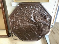 LARGE PAINTED OCTAGONAL PLASTER RELIEF - DEPICTING - A DRAGON, 120CMS