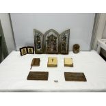 SILVER MOUNTED POCKET BIBLE, A MODERN ICON IN VELVET BOX, AND OTHER RELIGIOUS ITEMS