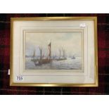 WALTER DUNCAN (1848-1932) WATERCOLOUR DRAWING OF FISHING BOATS OF THE COAST SIGNED AND DATED 1934,