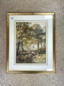 JOHN HOLDING 19TH CENTURY ENGLISH WATERCOLOUR DRAWING OF A WOODLAND SCENE AND SEATED FIGURES,