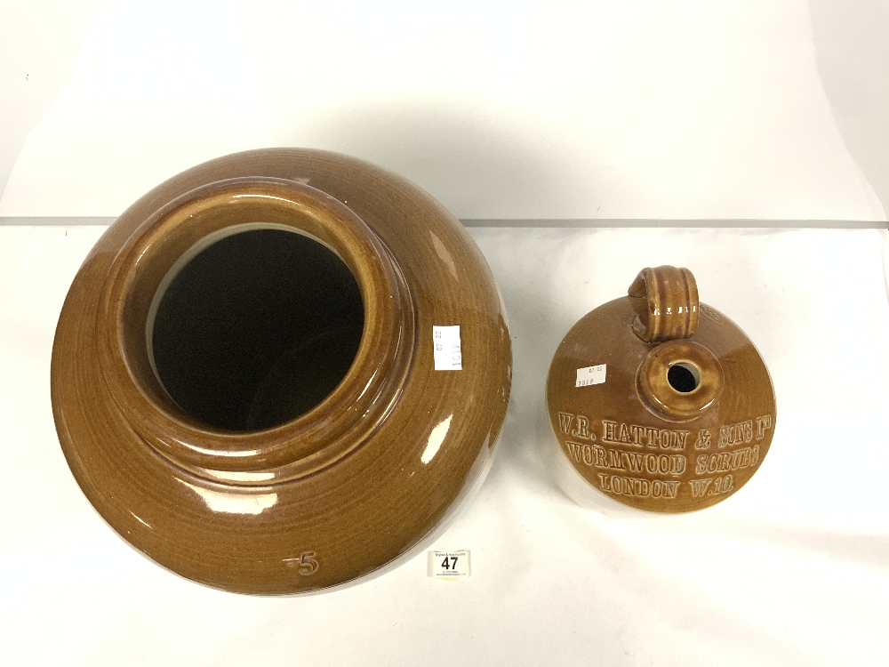 LARGE STONEWARE FLAGON, 48CMS, AND A SMALLER STONEWARE FLAGON W. R HUTTON & SONS LTD WORMWOOD - Image 3 of 4