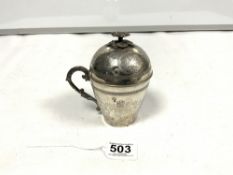 EGYPTIAN WHITE METAL LIDDED CUP WITH ENGRAVED DECORATION (TESTS AS SILVER), 15CMS, 323 GRAMS