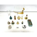 CHINESE TURQUOISE SNUFF BOTTLE, VARIOUS VINTAGE SCENT BOTTLES, GLASS STAMP WETTER ETC