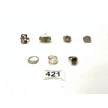 SIX HALLMARKED SILVER RINGS WITH STONES WITH ONE OTHER