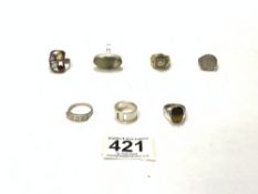 SIX HALLMARKED SILVER RINGS WITH STONES WITH ONE OTHER
