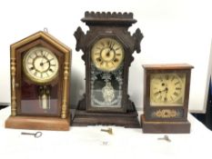 AMERICAN MANTLE CLOCK BY ANSONIA NEW YORK AND TWO OTHER AMERICAN MANTLE CLOCKS, THE LARGEST 52CMS