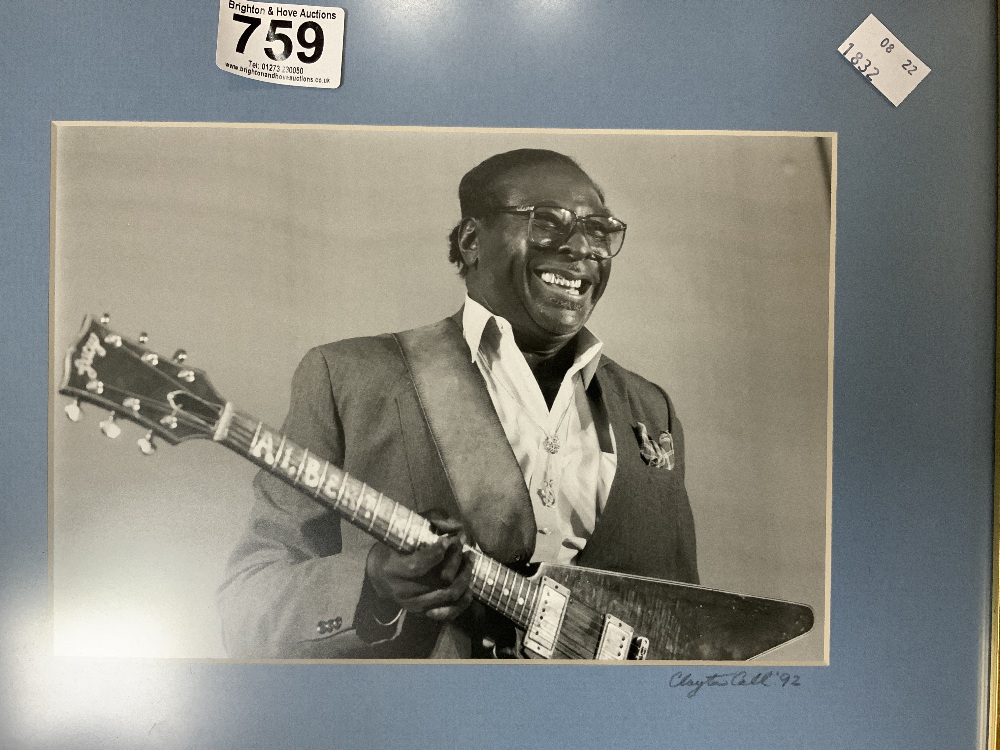 TWO FRAMED PHOTOGRAPHS OF BB KING, SIGNED BY CLAYTON CALL, 92, 95, 24 X 19CMS - Image 2 of 8