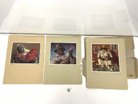 SET OF EIGHT 1950S TRETCHIKOFF COLOURED PRINTS - COPIES OF PAINTINGS CRAWFISH SELLER ETC