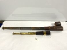 BROADHURST CLARKSON AND CO FOUR DRAW TELESCOPE WITH BROWN LEATHER CASE, AND ANOTHER MODERN