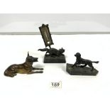 VICTORIAN SPELTER FOX THERMOMETER, 17CMS, A SPELTER RETRIEVER AND A SPELTER ALSATIAN