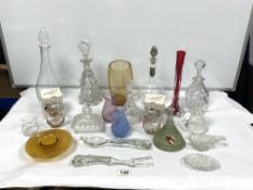 FOUR GLASS DECANTERS AND A QUANTITY OF OTHER GLASSWARE