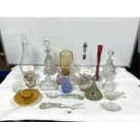 FOUR GLASS DECANTERS AND A QUANTITY OF OTHER GLASSWARE
