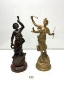 TWO FRENCH SPELTER FIGURES - ONE ENTITLED 'MARIN' PAR BUCHOT AND ART NOUVEAU LADY, 38CMS A/F