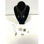 TWO 925/STERLING CELTIC CROSSES ON CHAIRS, AMBER CROSS PENDANT, 925 ST CHRISTOPHER AND WHITE METAL