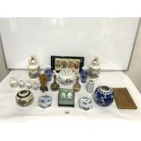 20TH ORIENTAL CERAMICS INCLUDES A PAIR OF BLUE AND WHITE VASES, GINGER JAR, CHINESE MASSAGE BOOKLETS