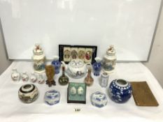20TH ORIENTAL CERAMICS INCLUDES A PAIR OF BLUE AND WHITE VASES, GINGER JAR, CHINESE MASSAGE BOOKLETS