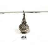 ORNATE WHITE METAL POURER WITH ENGRAVED AND APPLIED DECORATION, STAMPED 925, 14CMS, 168 GRAMS