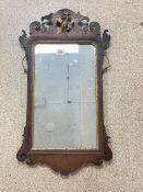 19TH CENTURY FRETWORK WALL MIRROR WITH OLD GLASS, 69 X 50CMS