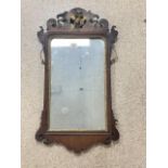 19TH CENTURY FRETWORK WALL MIRROR WITH OLD GLASS, 69 X 50CMS