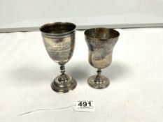 TWO EGYPTIAN WHITE METAL ENGRAVED GOBLETS (TESTED AS SILVER), 369 GRAMS