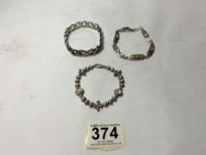 THREE 925 SILVER BRACELETS, 71 GRAMS