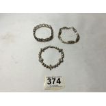 THREE 925 SILVER BRACELETS, 71 GRAMS