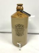 LARGE STONEWARE GINGER BEER FLAGON - LYLES UNRIVALLED BREWED GINGER BEER TUNBRIDGE WELLS, 49CMS