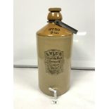 LARGE STONEWARE GINGER BEER FLAGON - LYLES UNRIVALLED BREWED GINGER BEER TUNBRIDGE WELLS, 49CMS