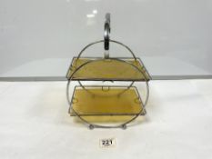 ART DECO CHROME AND AMBER GLASS TWO-TIER SANDWICH STAND