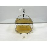 ART DECO CHROME AND AMBER GLASS TWO-TIER SANDWICH STAND