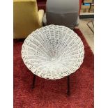 VINTAGE WICKER CONE-SHAPED CHAIR WITH THREE TUBULAR METAL LEGS