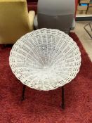 VINTAGE WICKER CONE-SHAPED CHAIR WITH THREE TUBULAR METAL LEGS