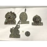 FOUR REPRODUCTION LEAD FIRE/INSURANCE PLAQUES